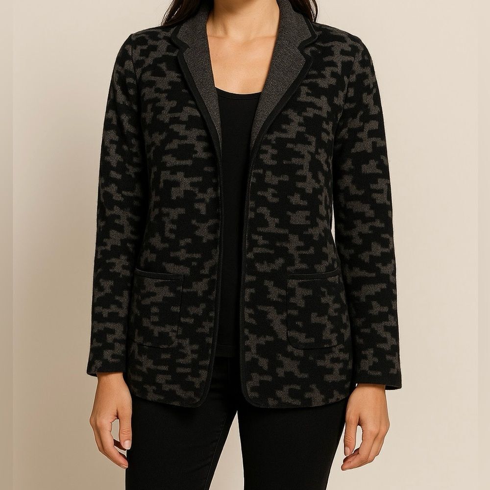 Elliott Lauren Black Gray Wool Sweater Cardigan Medium